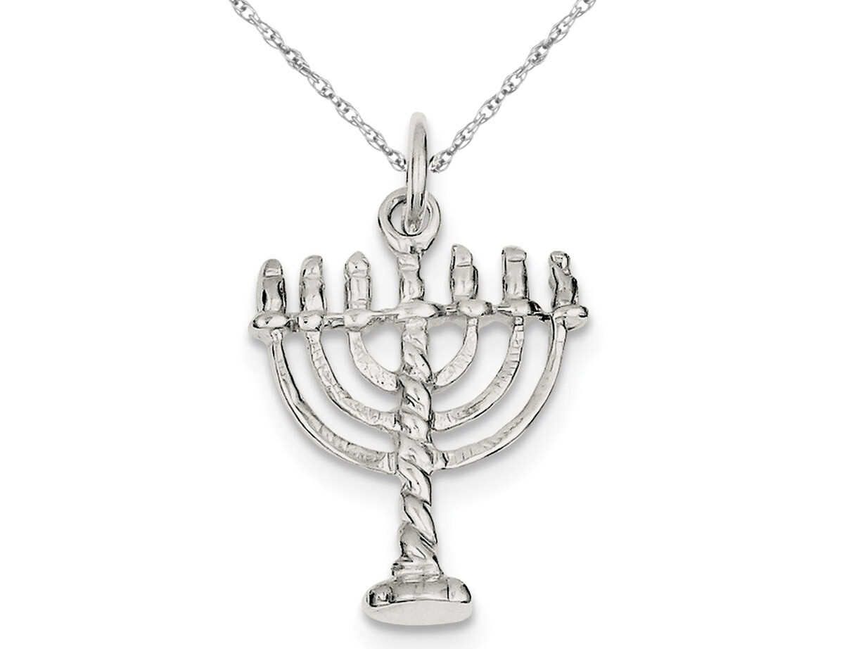Menorah Charm Pendant Necklace in Sterling Silver