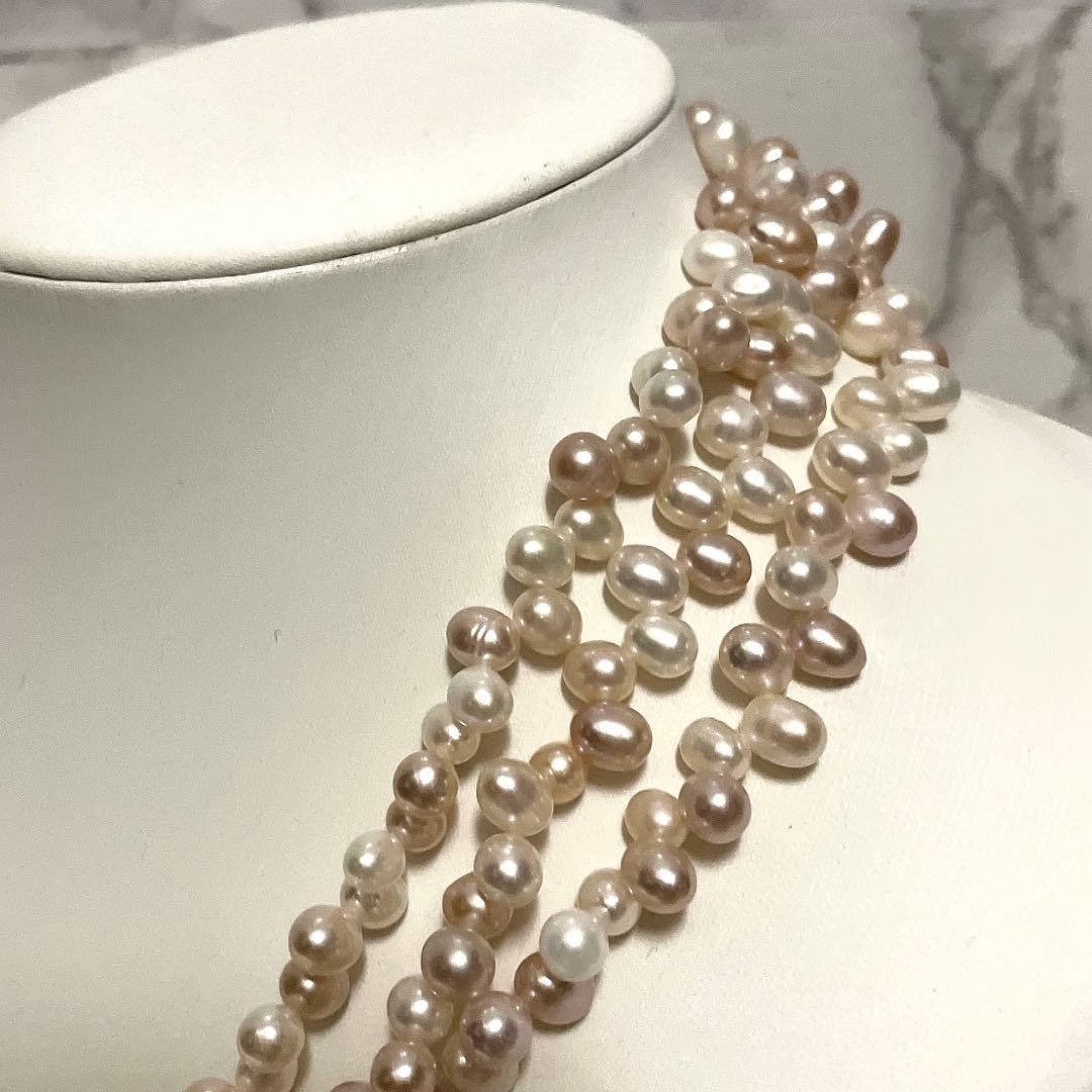 ete 3 Strand Genuine Pearl Necklace Silver 46cm From Japan