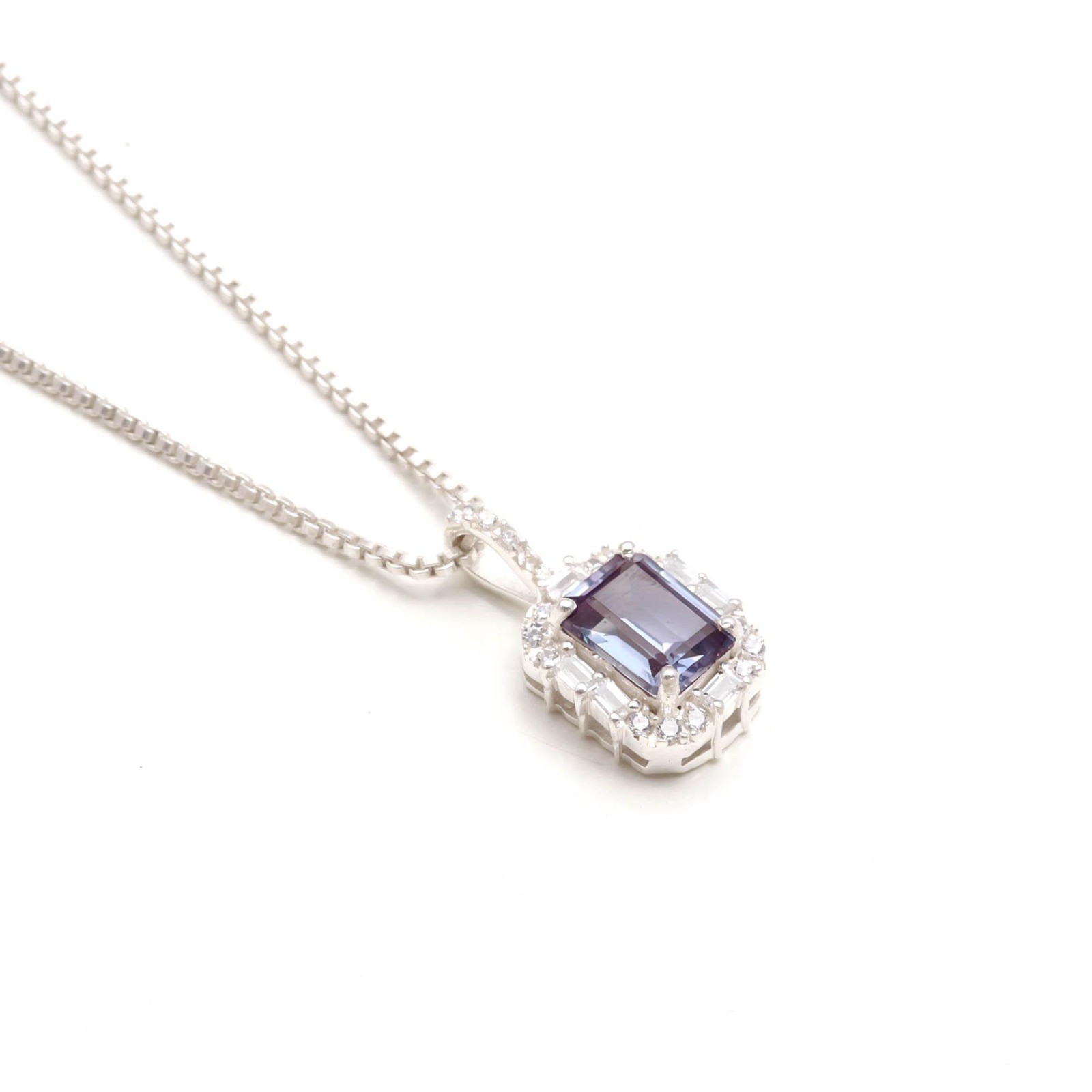 Colour Changing Alexandrite Emerald Necklace Solid Silver Moissanite Jewelry