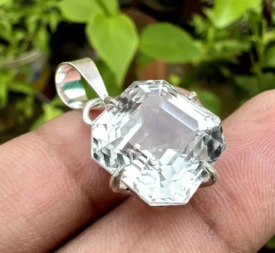 30 Ct Certified White Asscher Shape Natural Shiny Sterling Pendant Gemstone