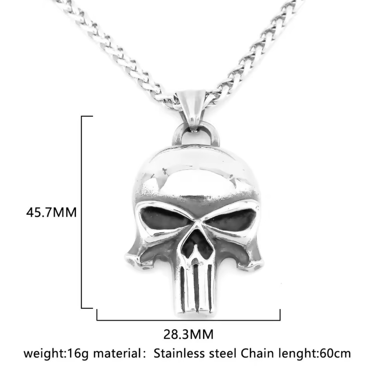 Men’s stainless steel mask necklace, skull pendant, 60cm