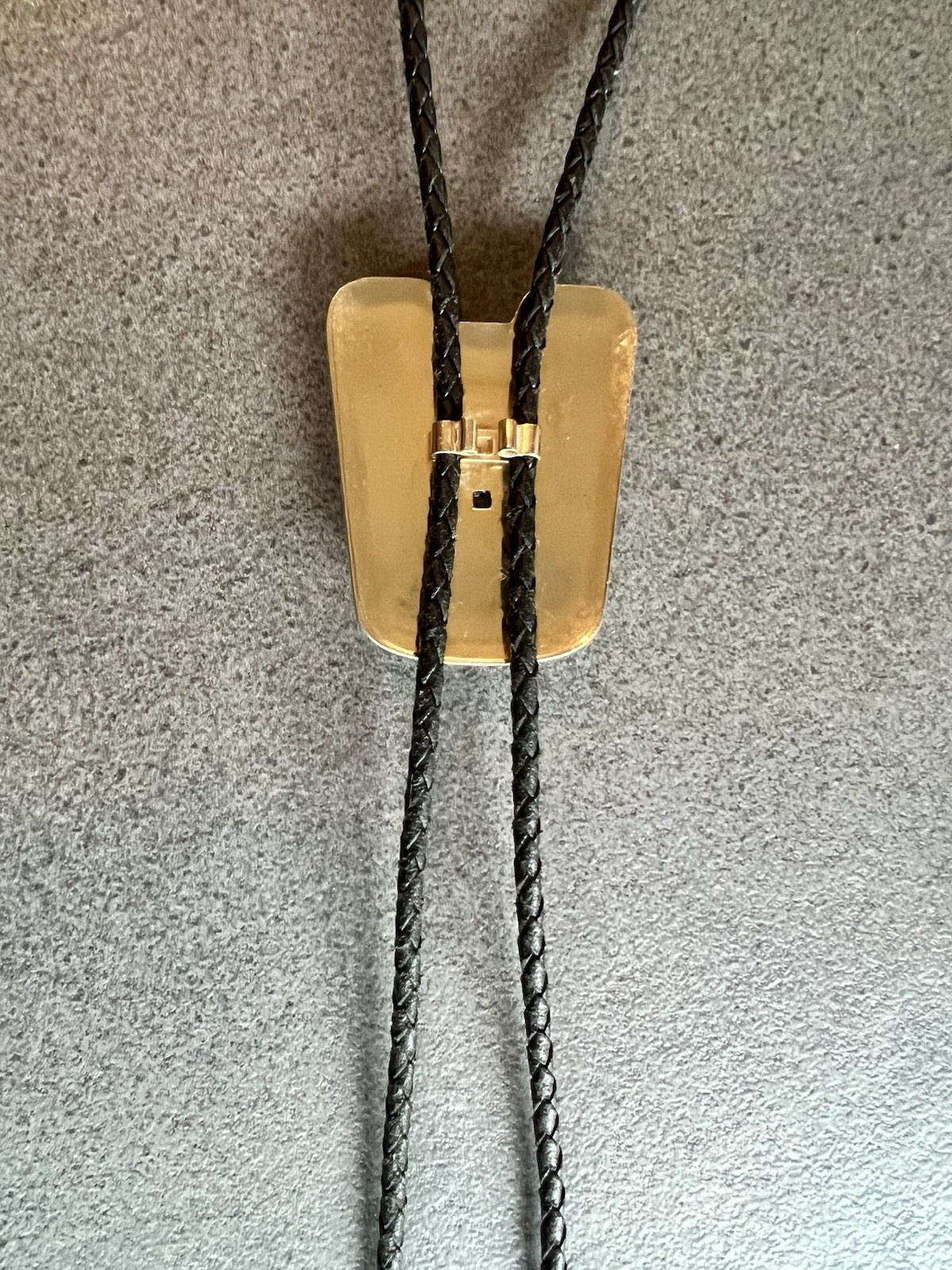 Gold Tone Western Bolo Tie w/ Green Rhinestone and Black Faux Onyx