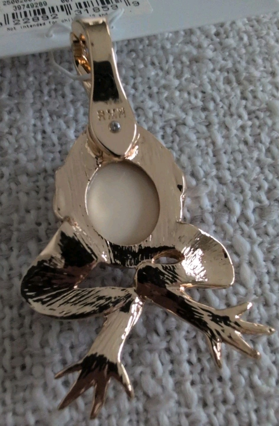 ROMAN WEARABLE ART FIGURAL FROG PENDANT FAUX PEARL BELLY RHINESTONES ENAMEL