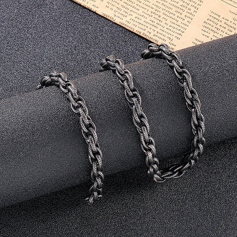 Black Stainless Steel Rope Link Chain Necklace For Mens Boys 8mm 24” XAMS Gifts
