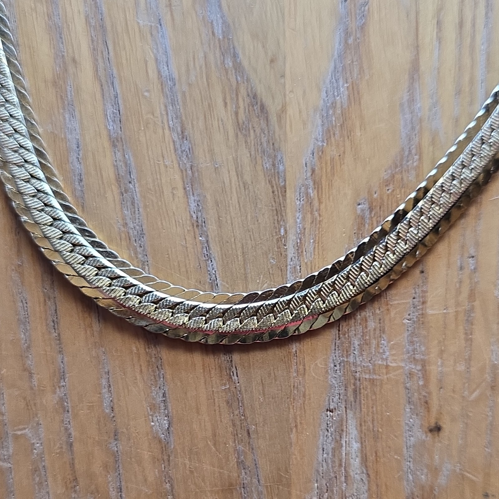 Gold Tone Herringbone Chain Necklace Metal Box Clasp No Stone