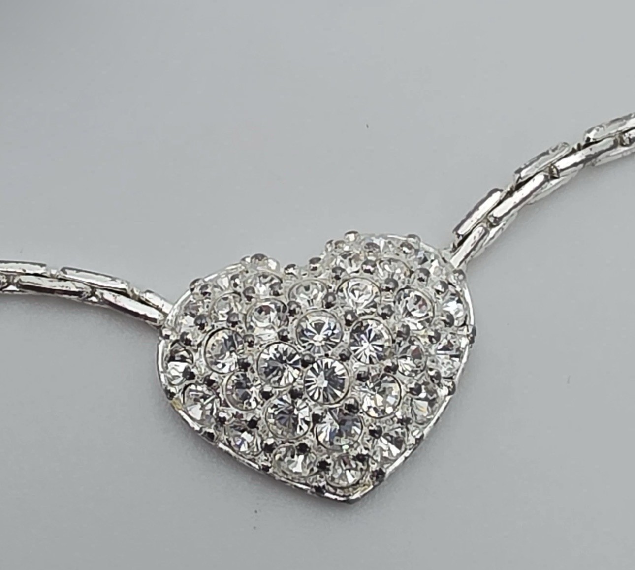 Swarovski Crystal Signed Pave Heart Silver Tone Clear Necklace 16 Inch