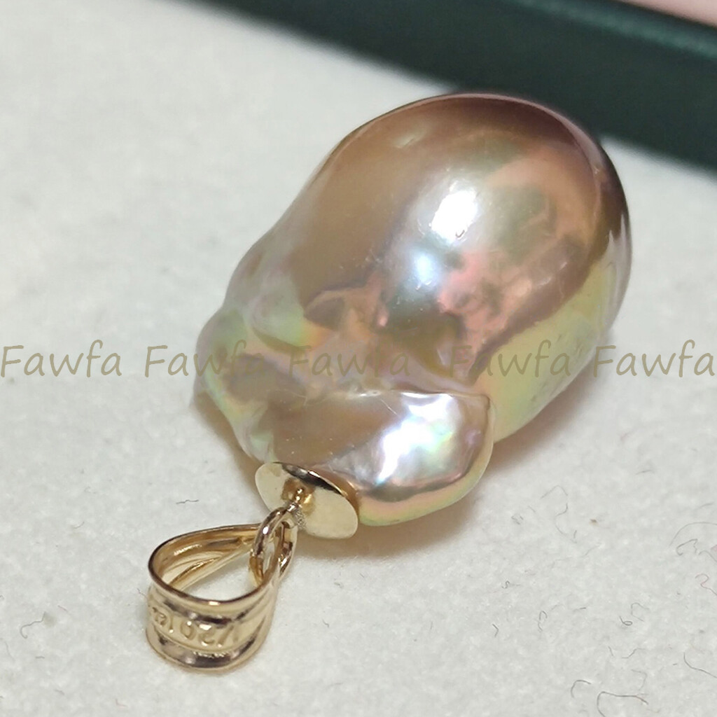 Huge 15-25mm Real Natural Multicolor South Sea Baroque Pearl Pendant 14K Gold