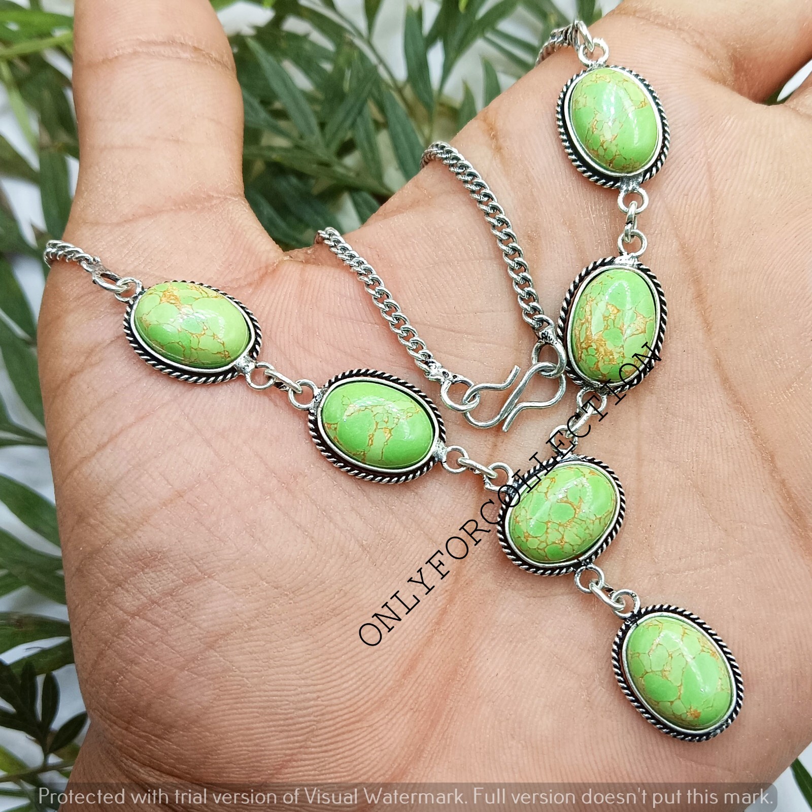 Green Turquoise Gemstone 925 Sterling Silver Plated Women Handmade 1 PC Necklace