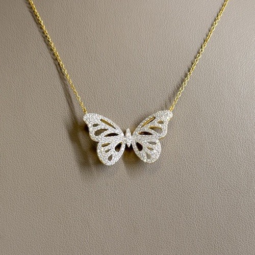 Diamonique x Jennifer Miller Butterfly Necklace 14K YGP 925 1.55ctw QVC Retired
