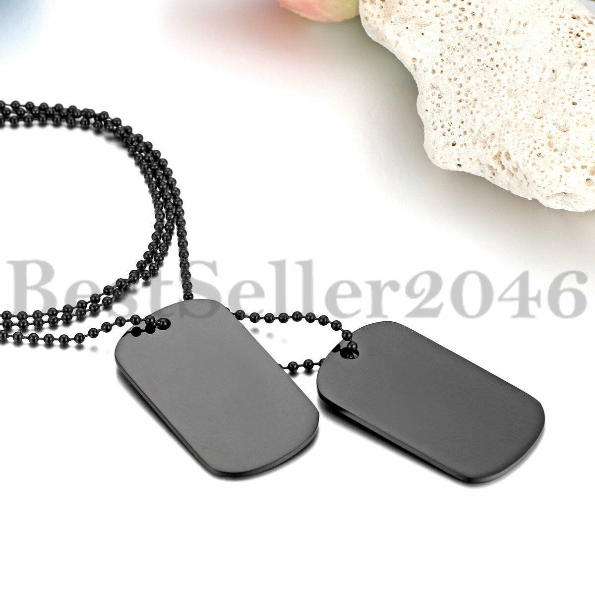 Polished Military Army 2 Dog Tags Pendant Mens Boys Necklace Chain 23.6 inches