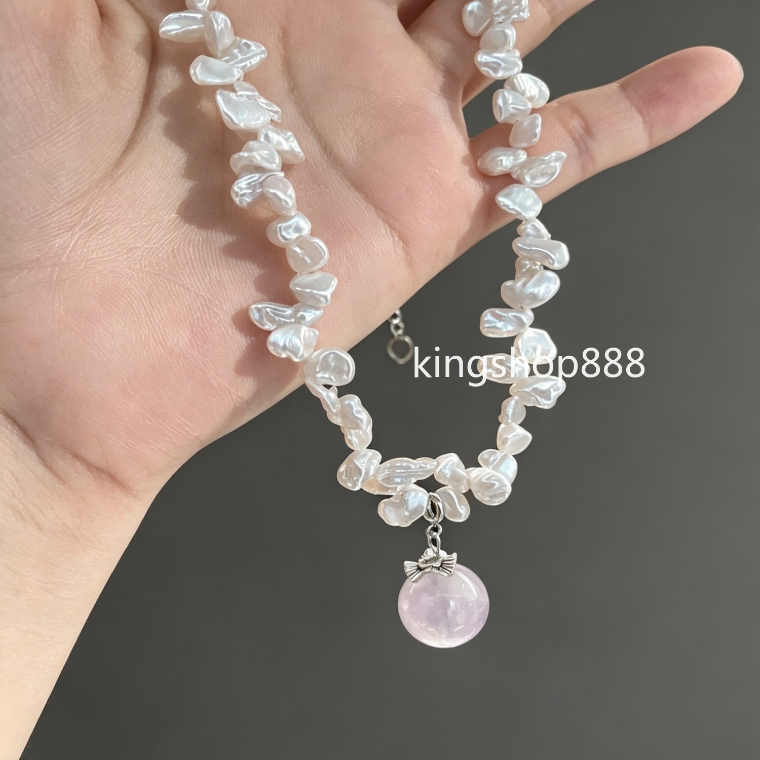 Natural Keshi Petal Mini Baroque Pearl Necklace Crystal Quartz Pendant Necklace