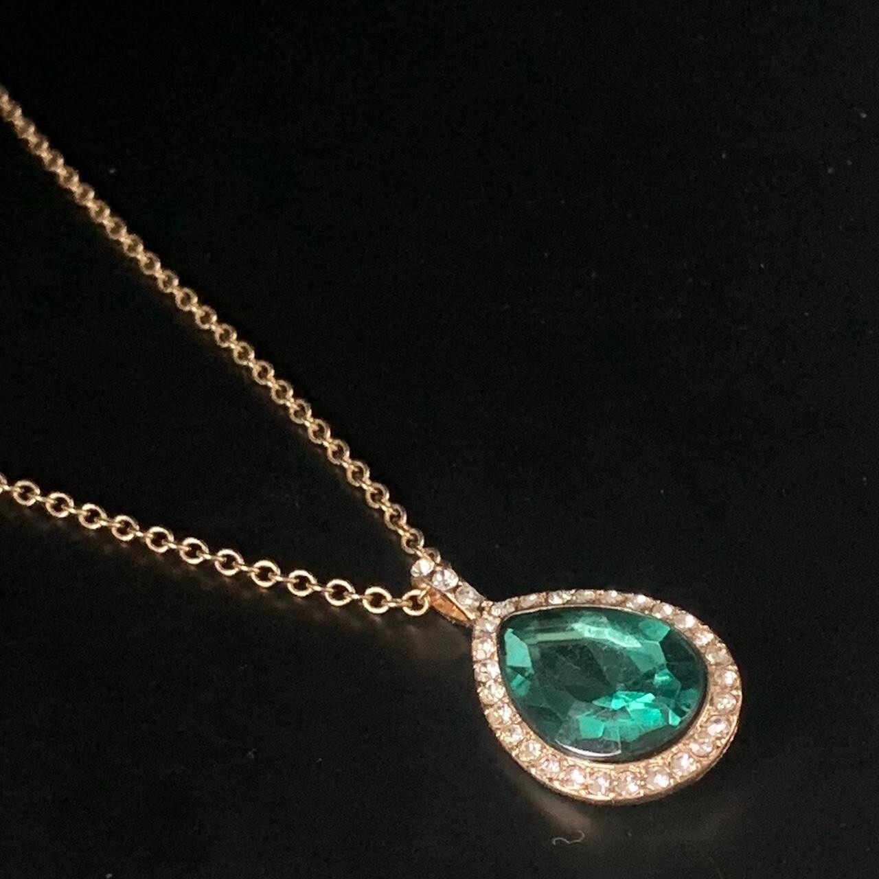 Necklace Emerald Green Crystal Pear Tear Drop Gold Plated New Gift