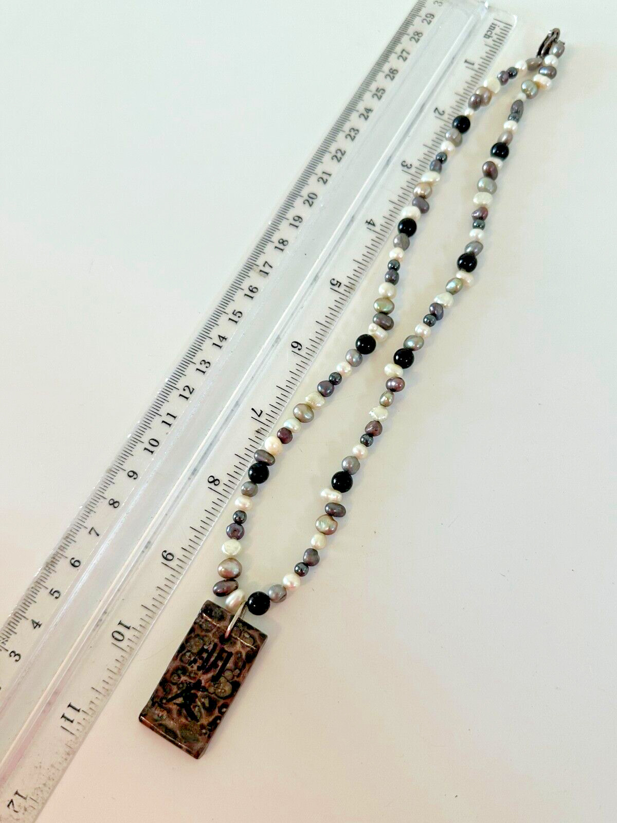 Paintbrush Jasper Pearl Necklace Pendant Asian Moon Sterling Silver Iridescent