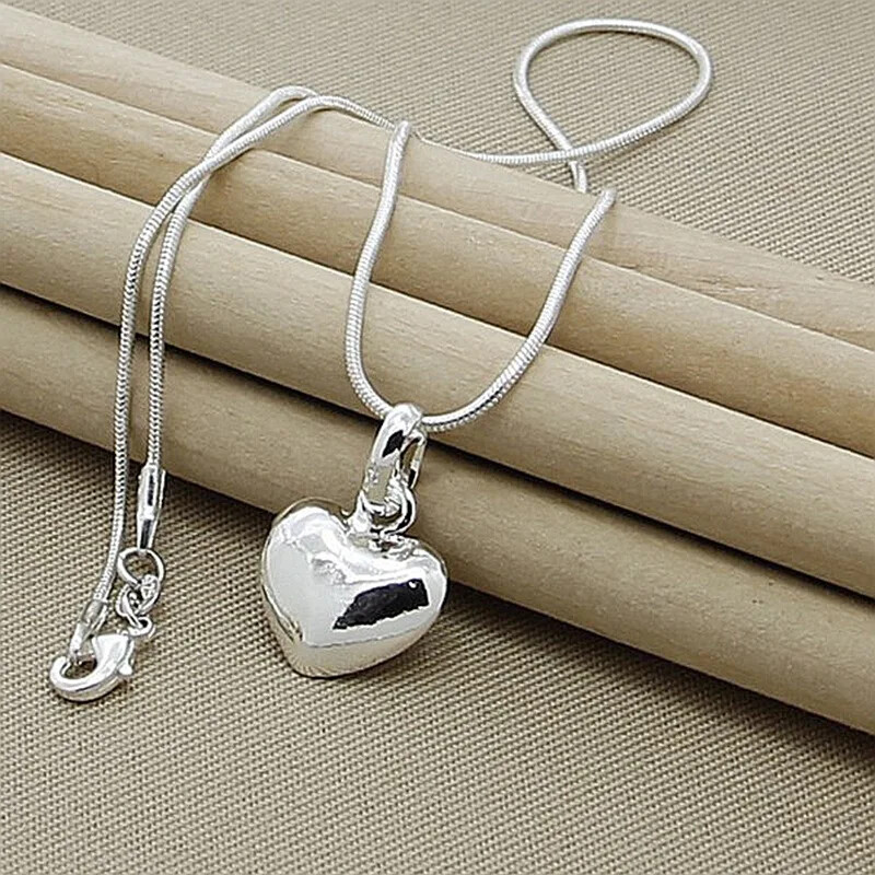 925 Sterling Silver Solid Heart Necklace 18-30 Inch Snake Chain Fashion Jewelry