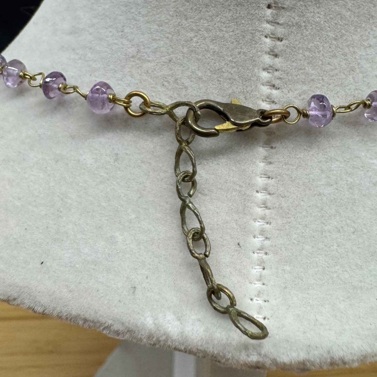 Amethyst Beaded Necklace Lavender Keshi Pearl Flower Branch Pendant Brass Tone