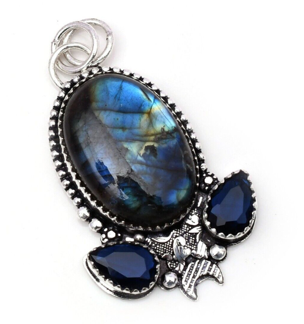 Labradorite Gemstone 925 Sterling Silver Handmade Jewelry Pendant 1.97″