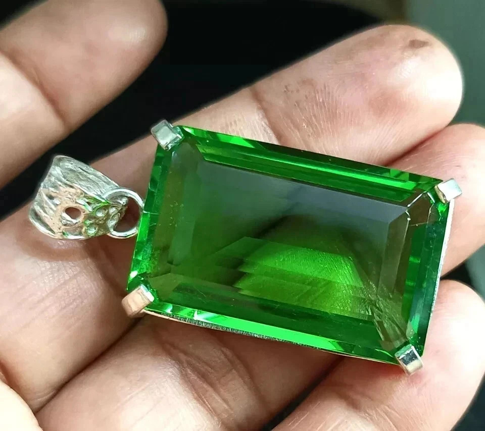 75 CT+ Flawless Green Topaz Pendant 925 Sterling Silver Plated Jewelry Best Gift