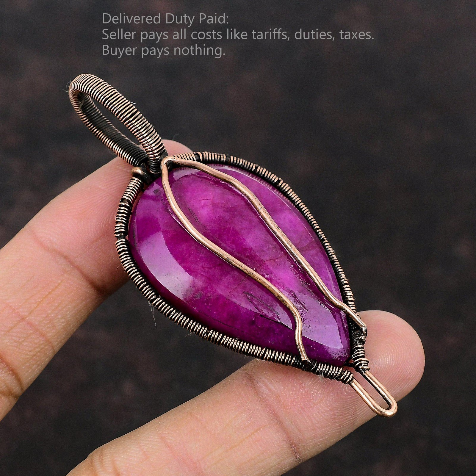 Copper Pear Kashmir Rubi Stone Wire Wrapped Tree Of Life Sister Birthday Pendant