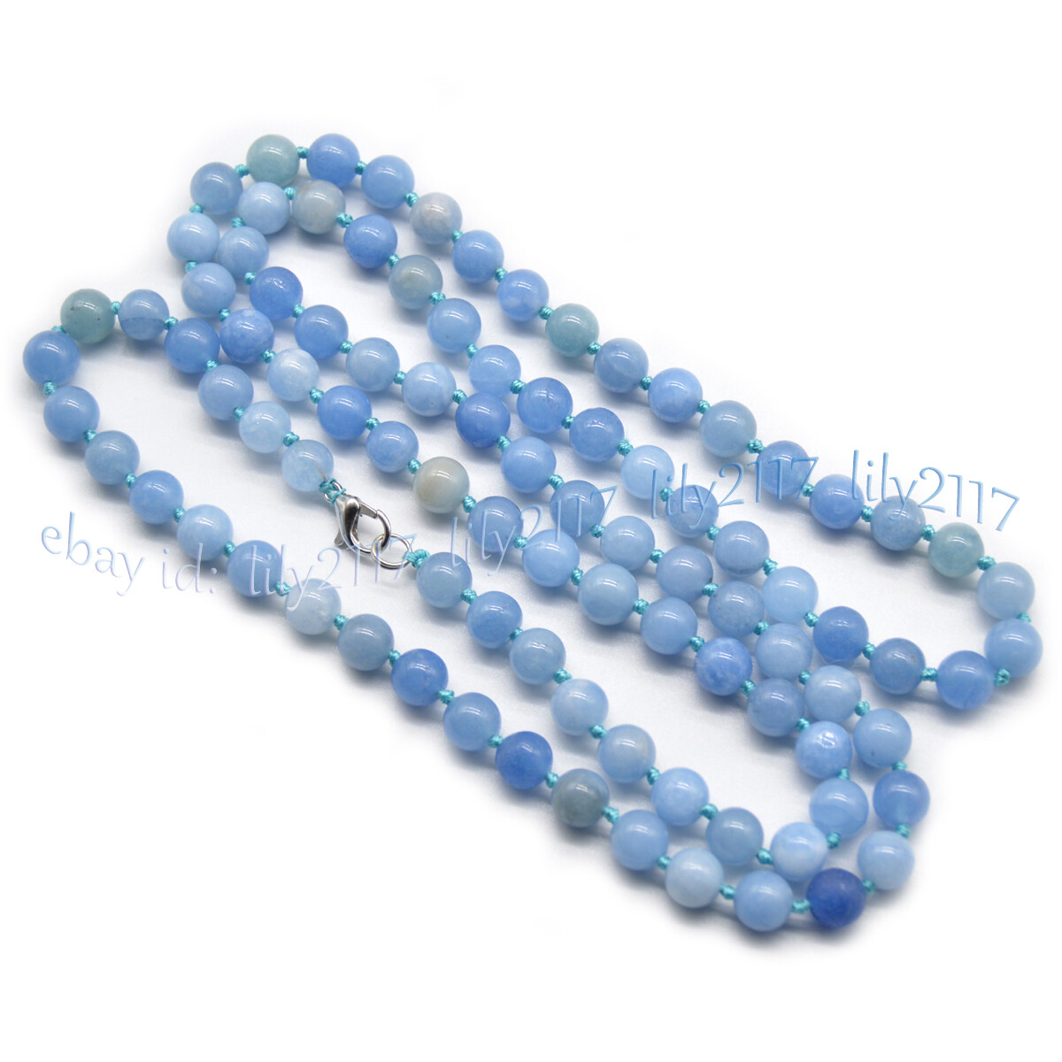 8mm Natural Blue Aquamarine Gemstone Smooth Round Beads Necklace 16-56”