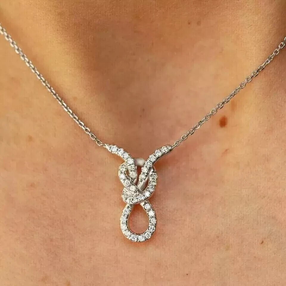 Women’s Knot Shape Pendant 2Ct Round Cut Simulated Diamond 14K White Gold Plated