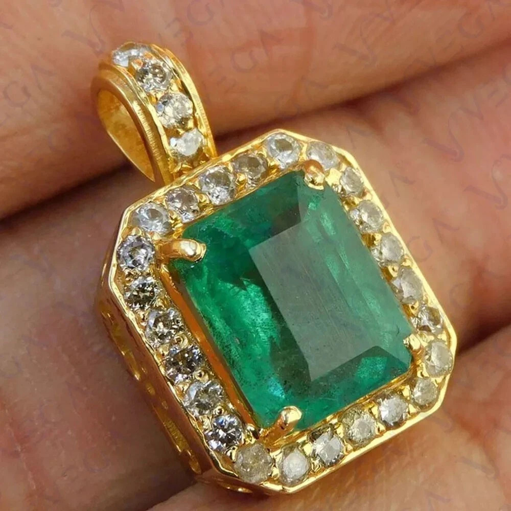 3.65 Ct Emerald Cut Emerald Pendant Wedding Pendant 14k Solid Yellow Gold
