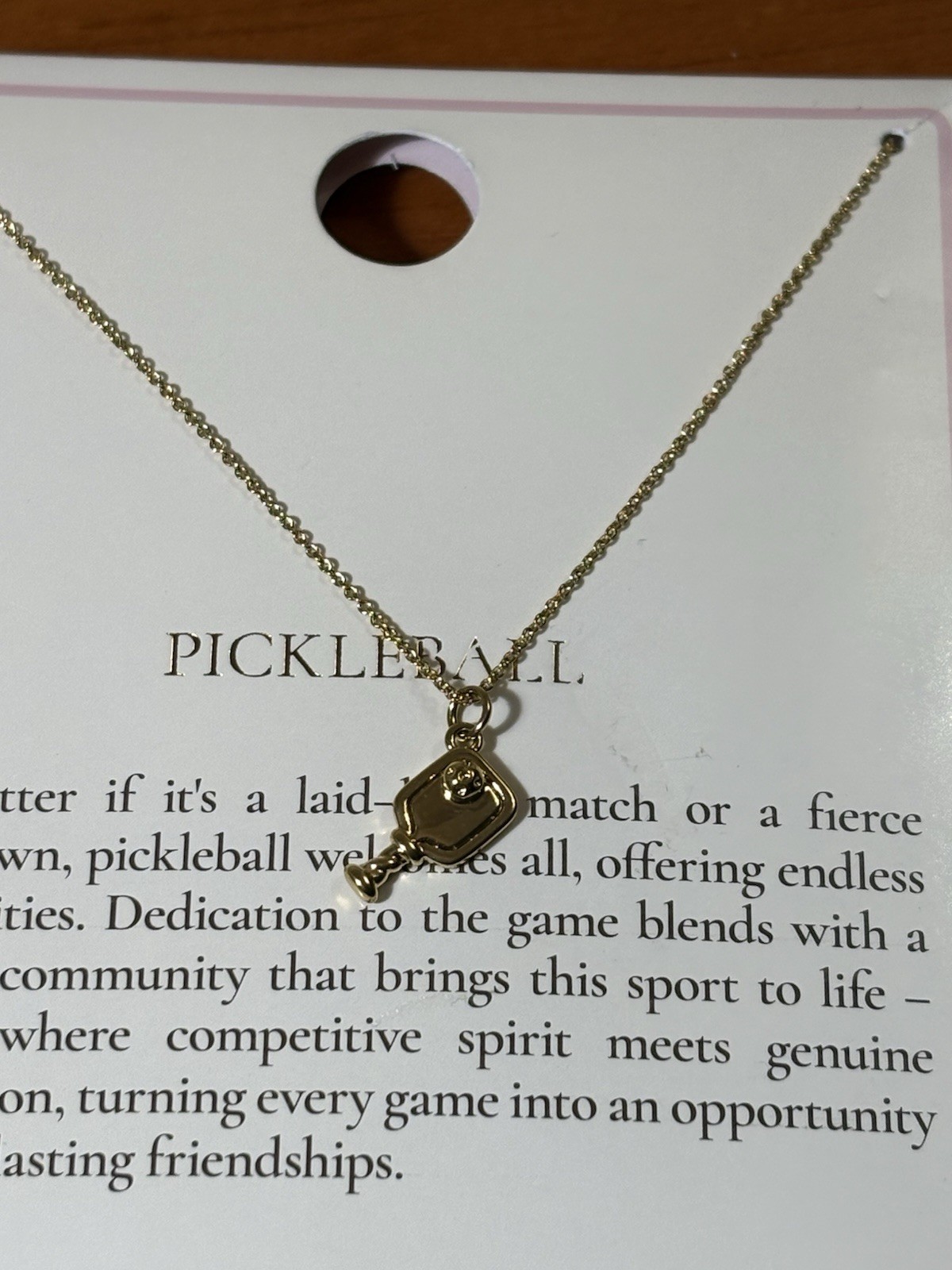Tiny Tags Pickleball Paddle Charm Necklace Gold 18″ Sports Jewelry NWT Gift