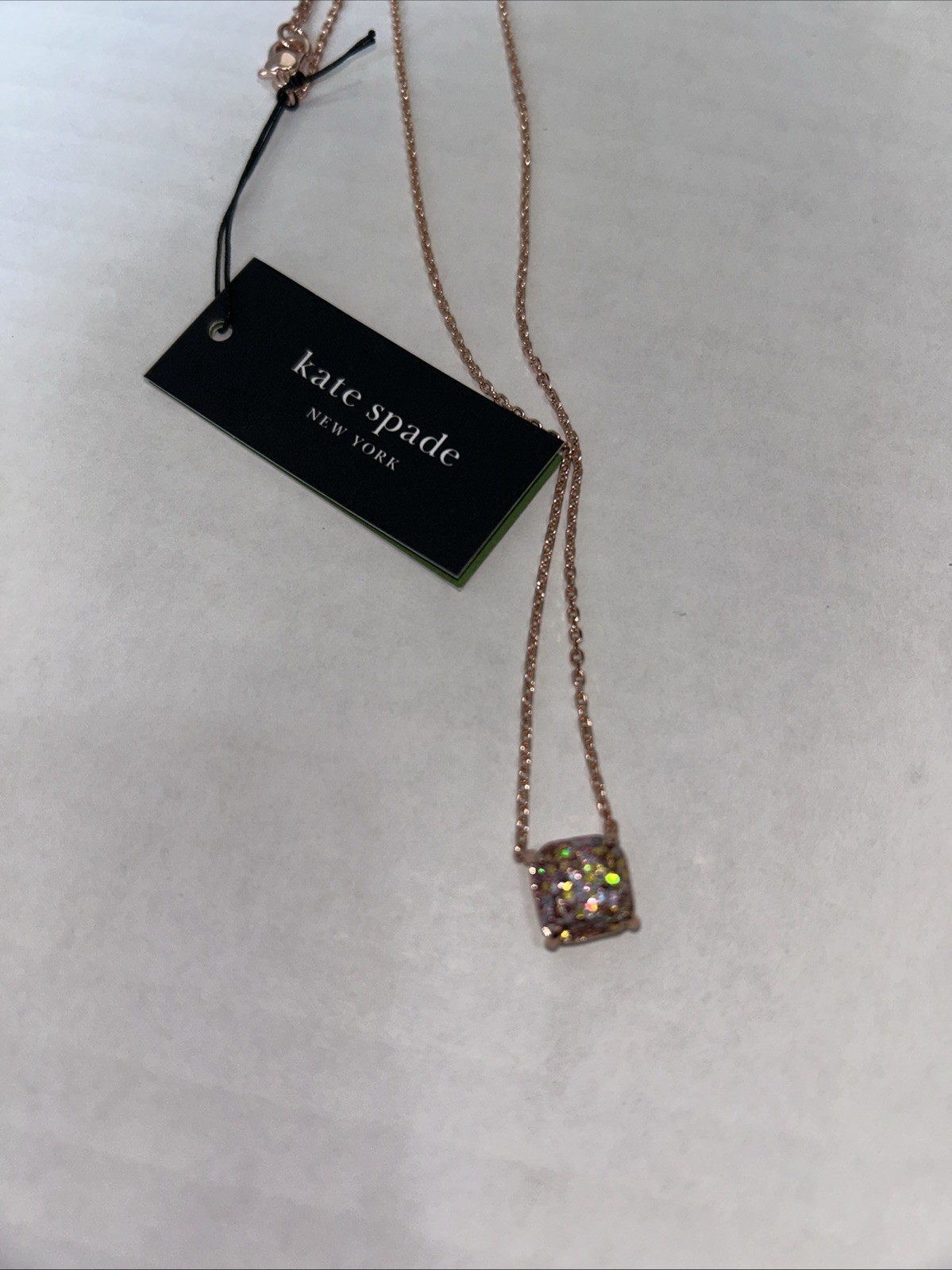 Kate Spade New York Small Marmalade Rose Gold Tone Square Glitter Stone Necklace