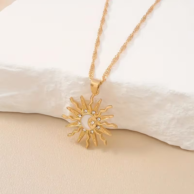 Gold – Plated Sun and Moon & Cubic Zirconia Pendant & Necklace