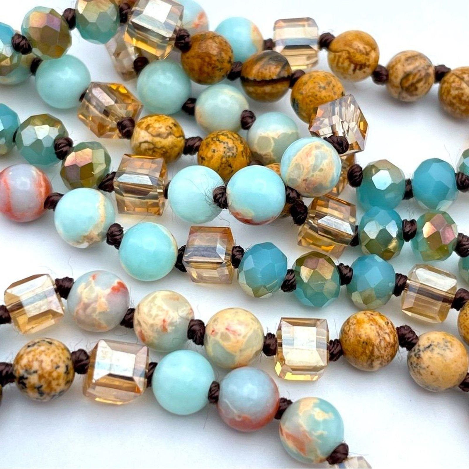 Artisan Amazonite & Jasper Beaded Necklace w/ Turquoise Matrix Pendant