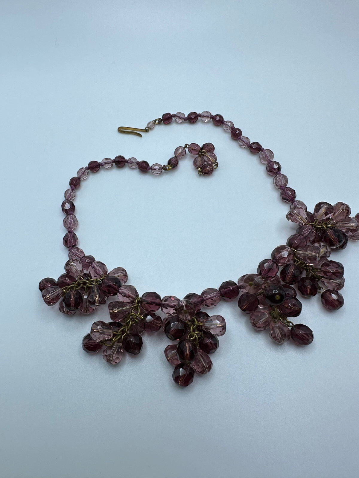 Vintage Western Germany Purple Crystal Bib Statement Necklace 16″ NB6