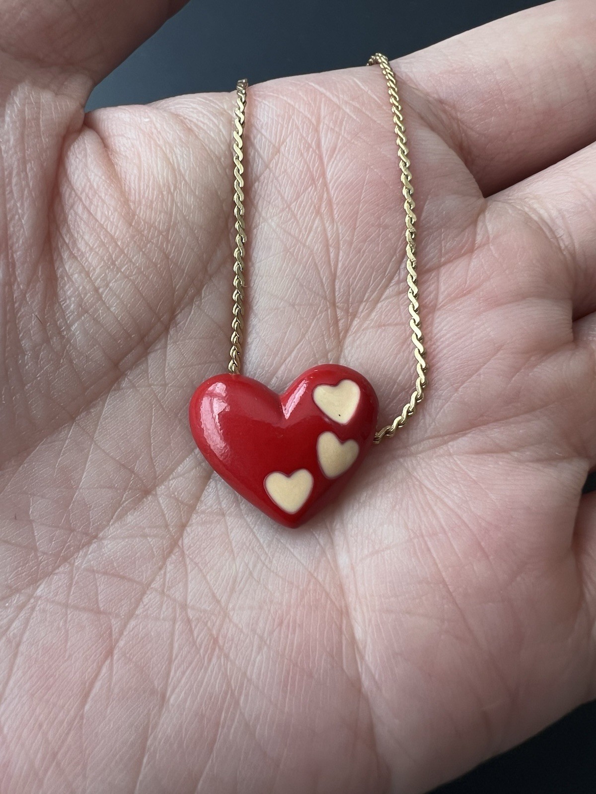 Necklace Pendant Red Enamel Heart Gold Tone Twisted Chain Love Valentine’s Day