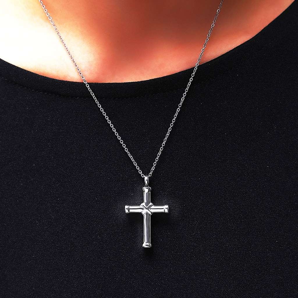 Stainless Steel Adult Unisex Figaro Chain Necklace Cross Pendant Memorial Gift
