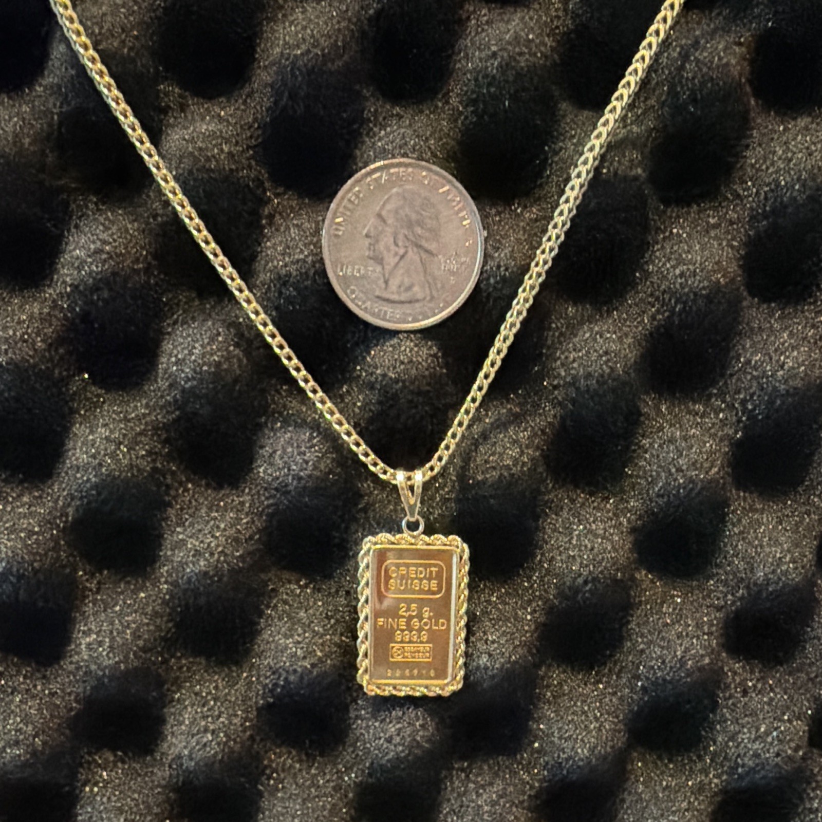 Credit Suisse 2.5g .9999 Fine Gold Bar & 14K Gold Bezel Pendant 3.71g