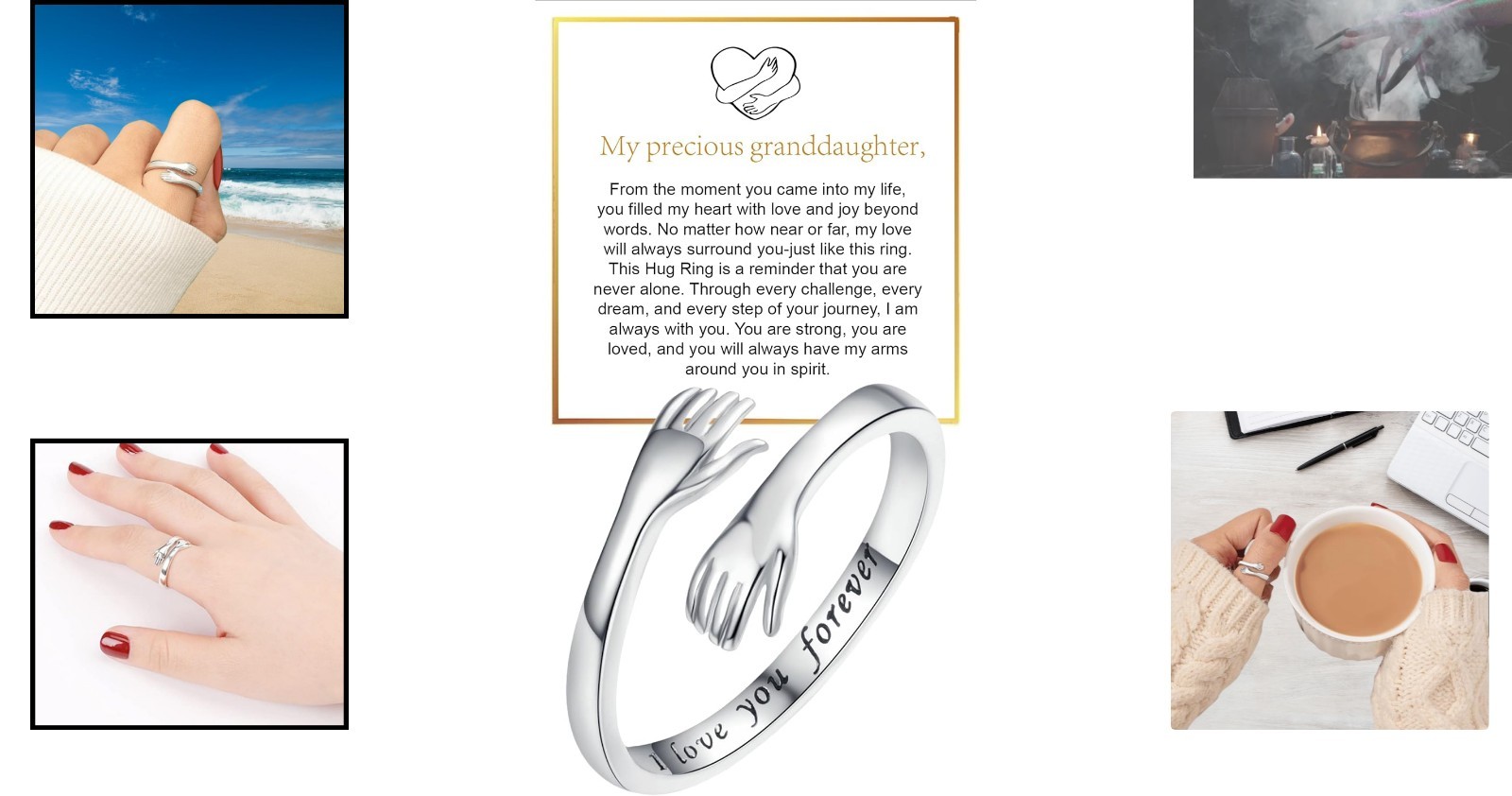 Engraved Granddaughter Ring – Emotional Hug Design in Adjustable Stainless Steel