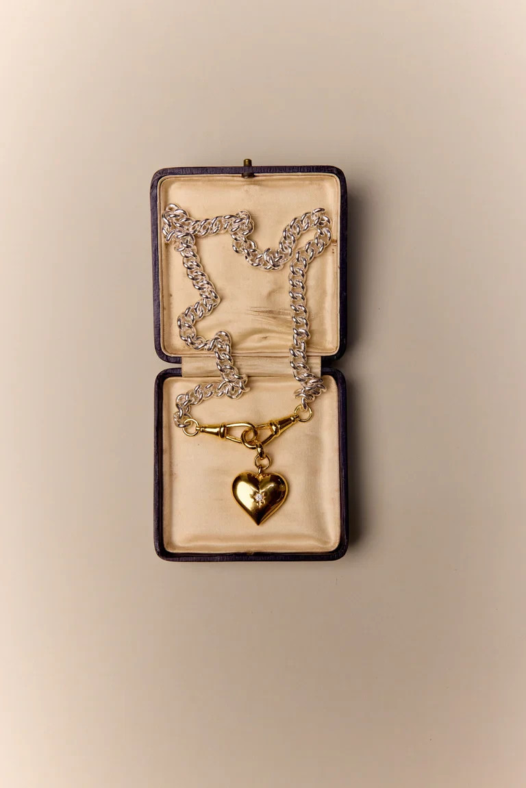 Two Tone Curb Link Chain Necklace Brass Metal Heart Necklace for gift