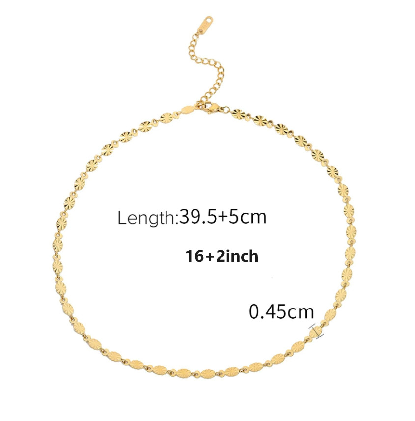 Women 14K Gold Stainless Steel Flower Disc Decor Chain Necklace Choker Gift AG