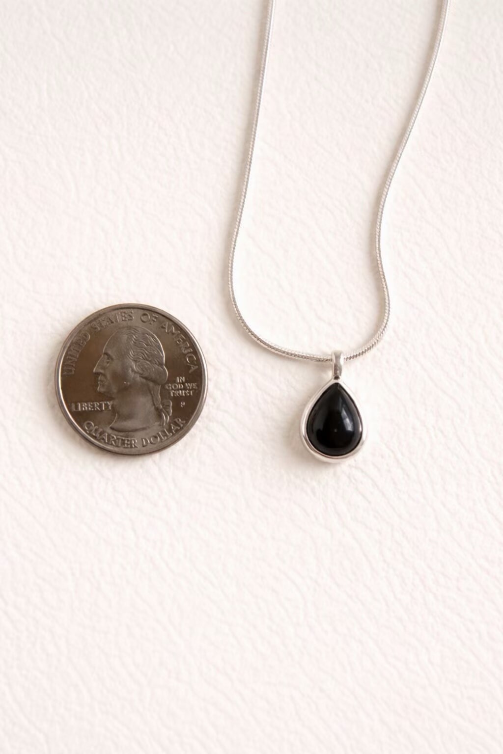 925 Sterling Silver Black Onyx Teardrop Pendant Necklace snake Chain 033