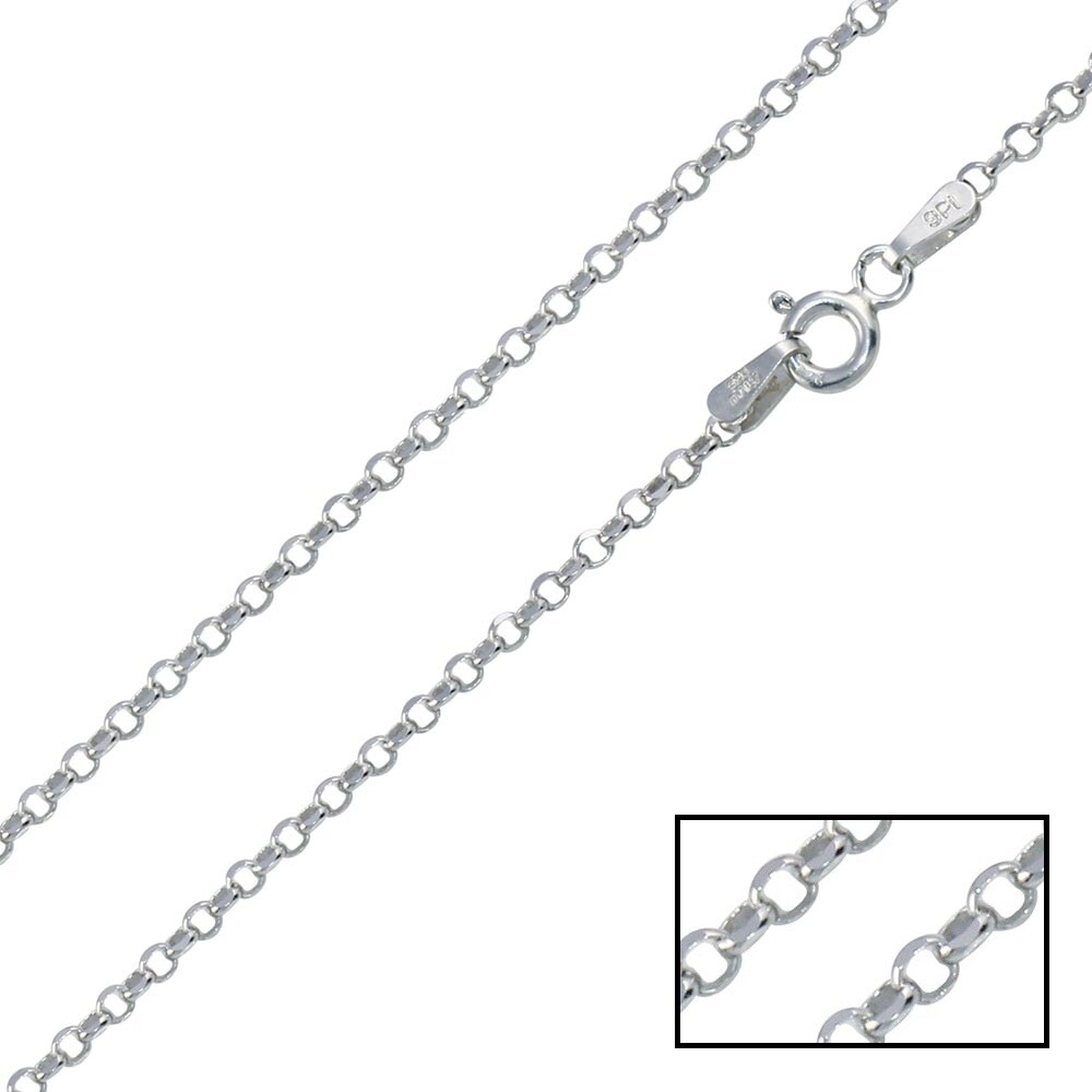 Sterling Silver 925 Rolo Chain Necklace Flat Diamond Cut 1.3 mm Rolo Chain Z22