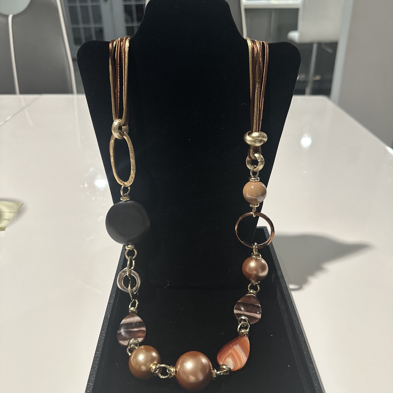RARE – DIM Italy Handmade Necklace – Peach Pearls- Silver Links – Gold Rings