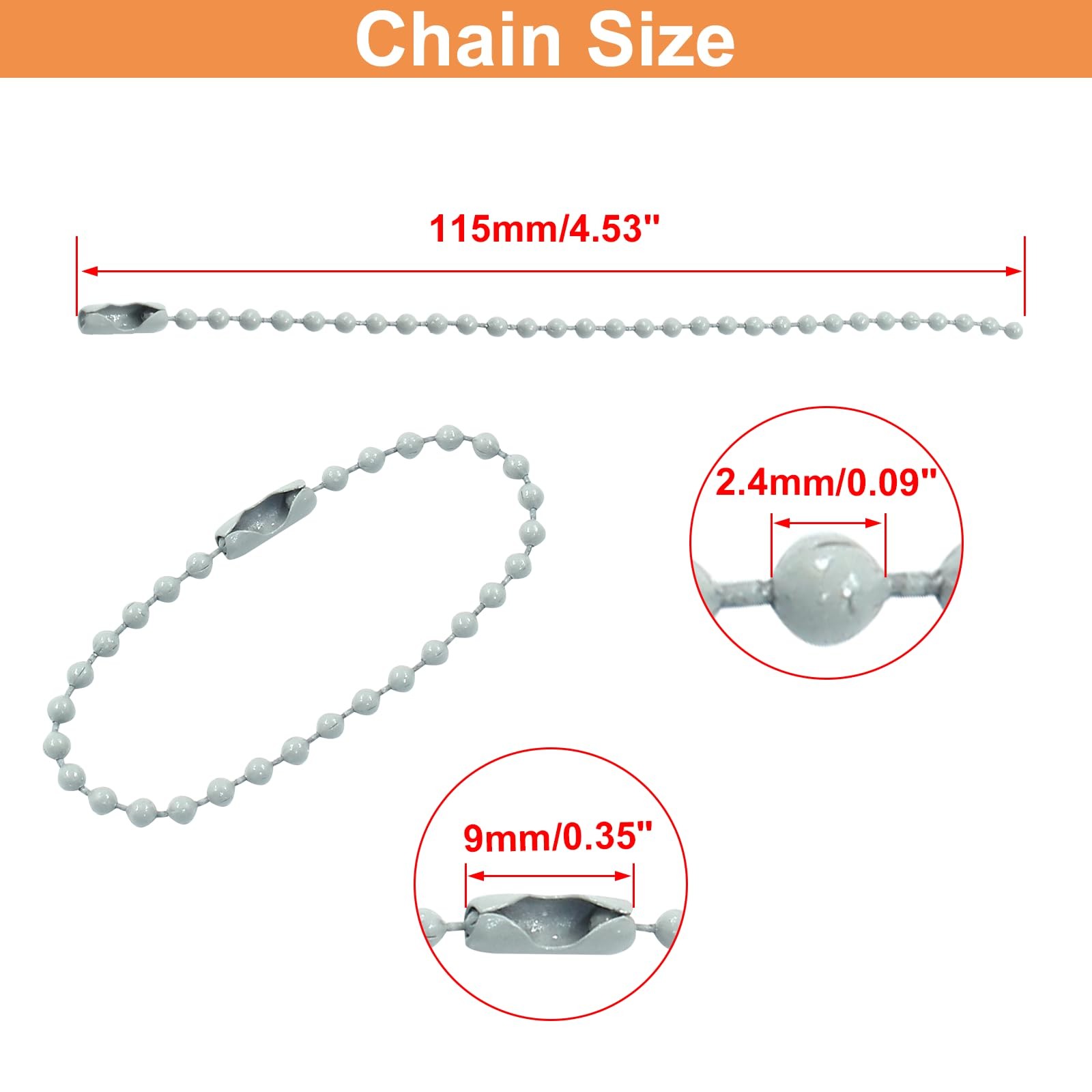 100 Pcs Colored Ball Bead Chain, Metal Hanging Chains Keychains Necklace Bulk wi