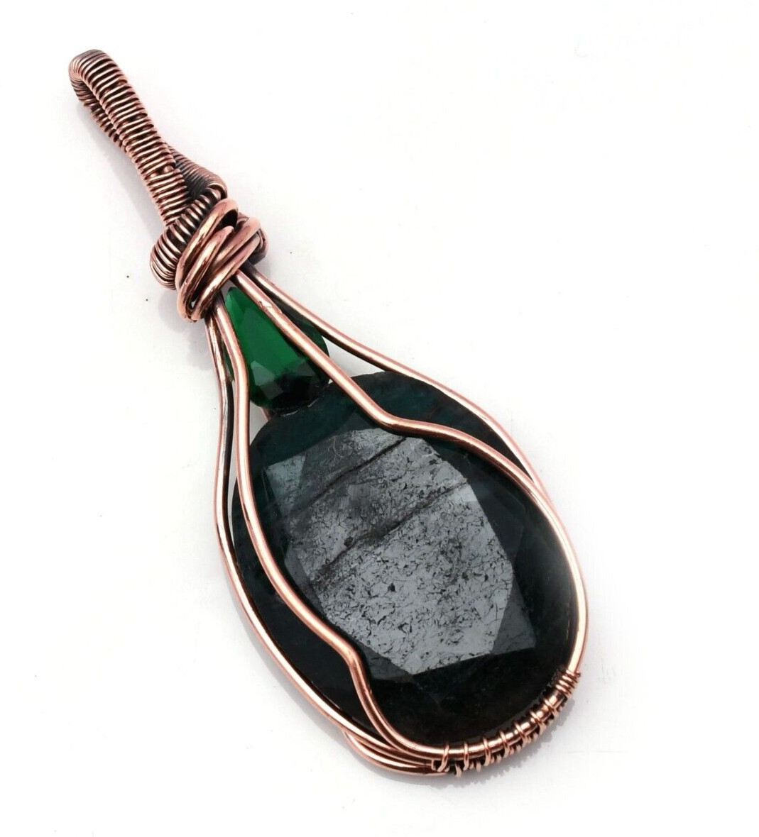 Emerald Pendant Copper Wire Wrapped Handmade Jewelry Pendant 2.15″