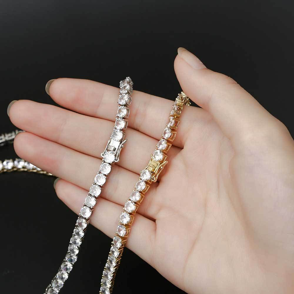 Women Men Iced Out Bling Tennis Necklaces Pendant Hip Hop CZ Zircons 3/4/5/6MM