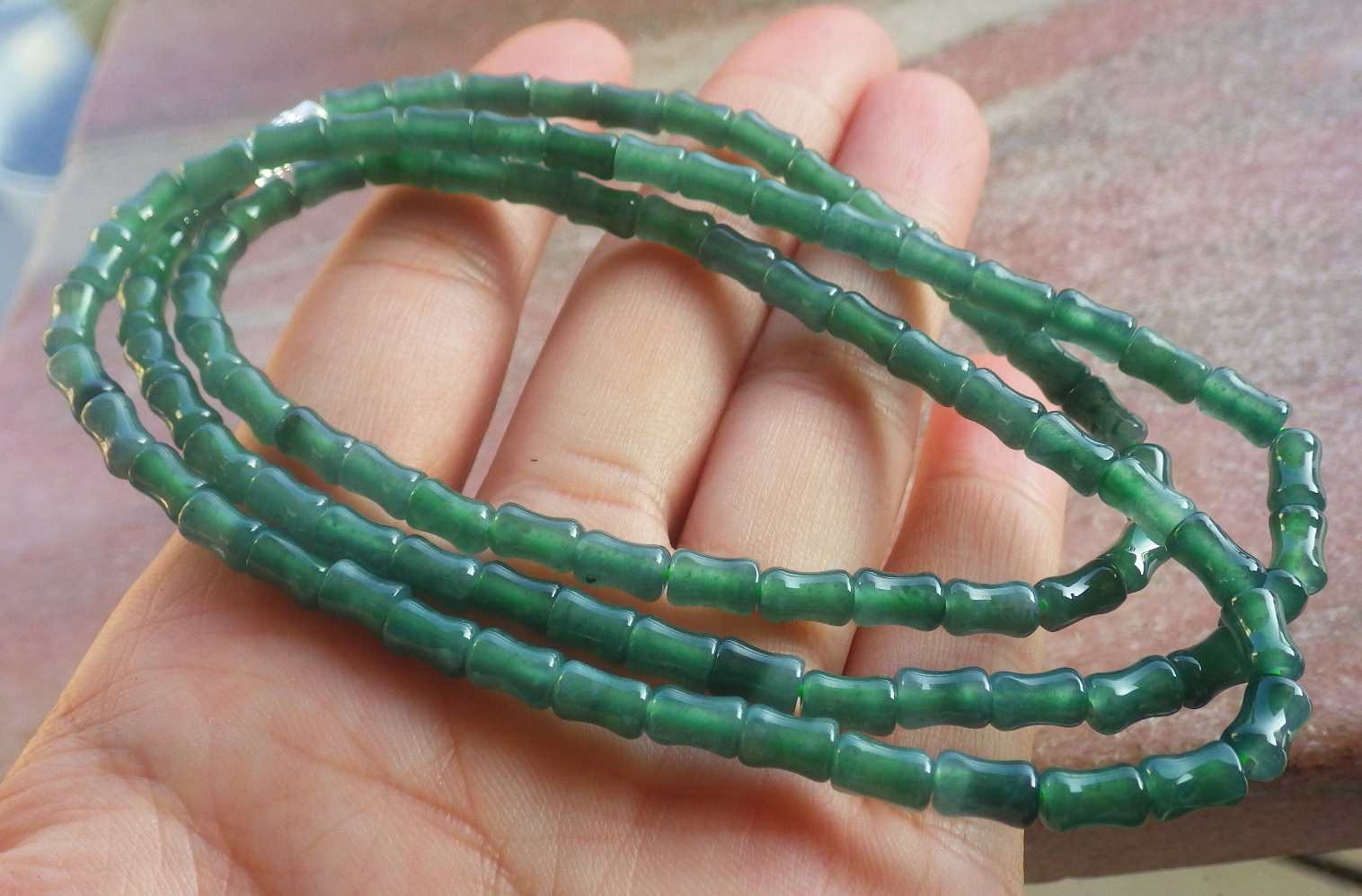 1 Pcs Video Certified Natural A Jade Jadeite Bamboo Bead Necklace 项链 122924