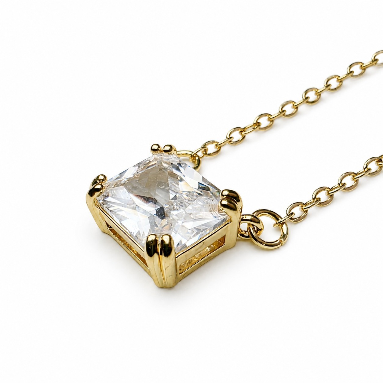 Gold Plated Princess Cut CZ Solitaire Necklace Dainty Jewelry Gift Wedding