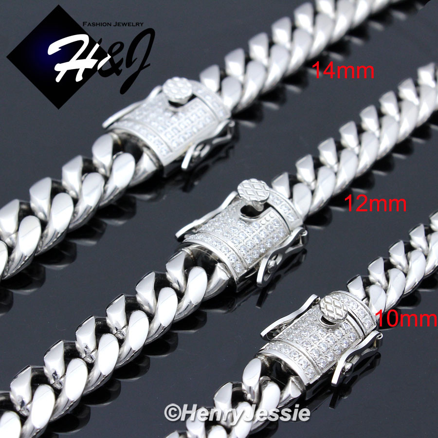 18″-40″MEN Stainless Steel 14mm Silver ICY CZ Miami Cuban Curb Link Necklace*158