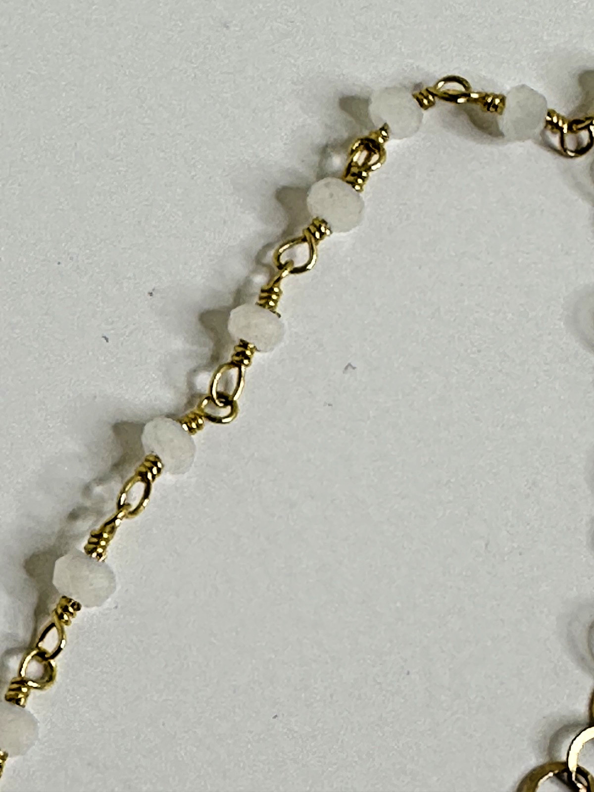 1/20 14k Gold Filled Necklace Dainty Moon Charm White Beads Y Lariat Dangle