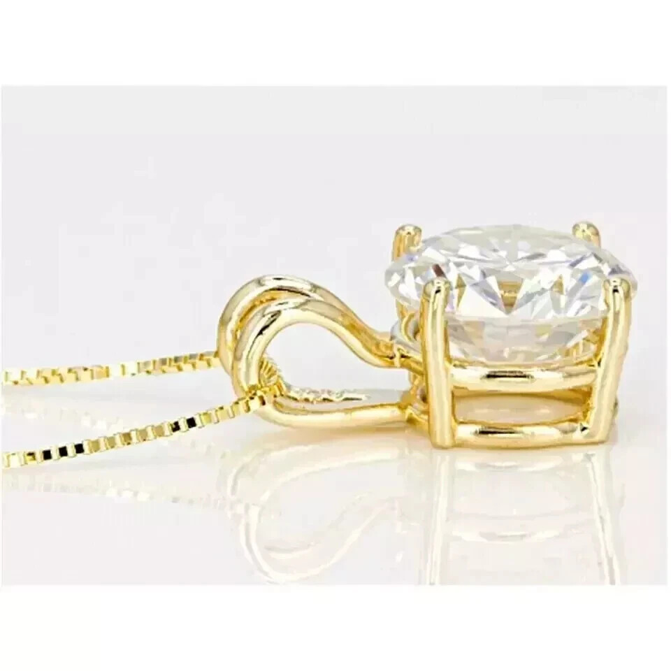 3Ct Round-Cut Lab Created 14k Yellow Gold Plated 925 Solitaire Pendant