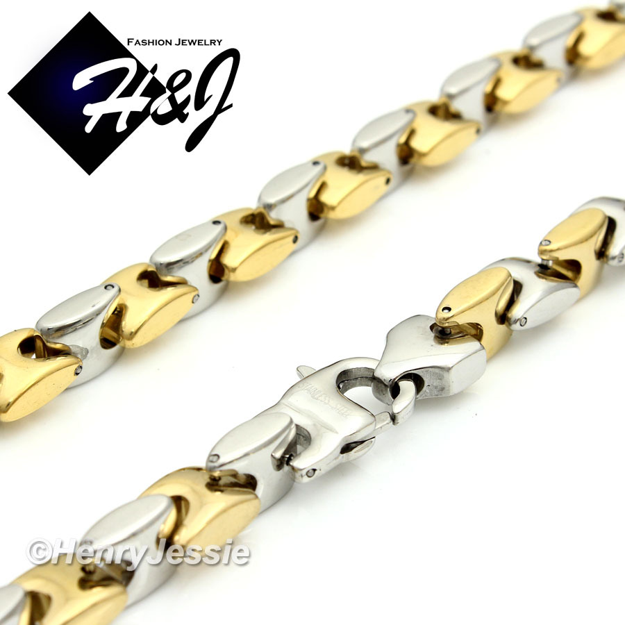 18-40″MEN Stainless Steel 8mm Silver/Gold Plated Interlock Bones Chain Necklace