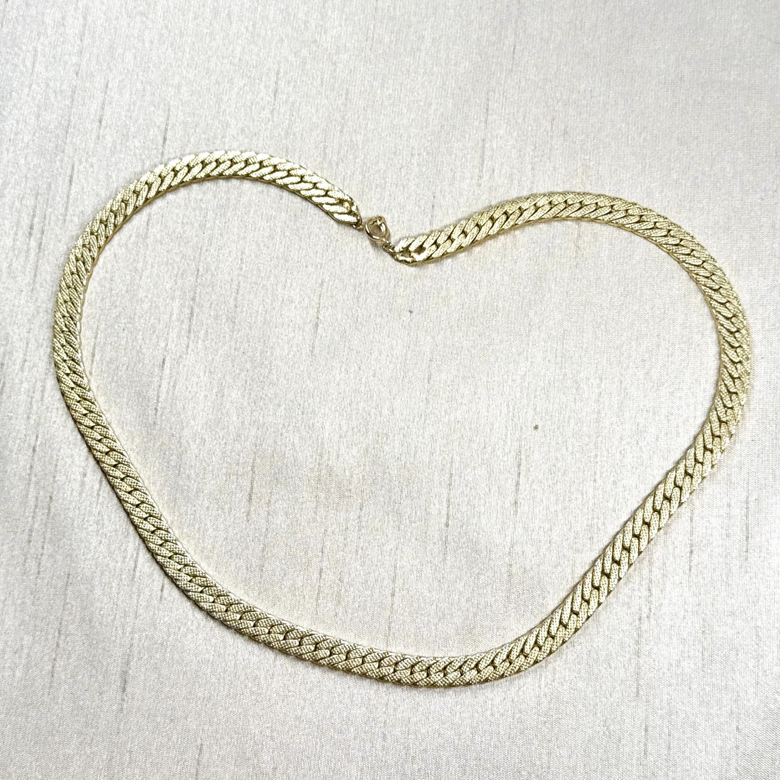 Gold Plated Flat Herringbone Chain Choker Necklace, Vintage Estate – 20 in