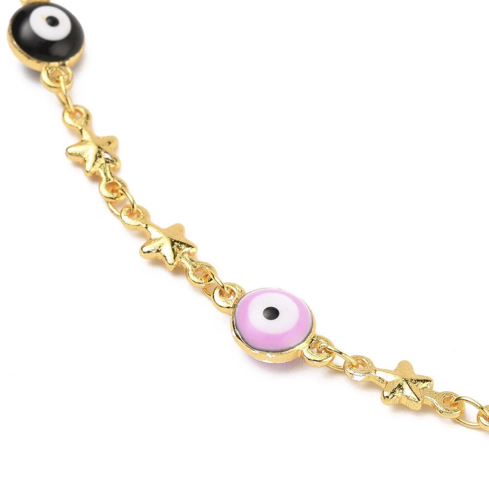 Enamel Necklace Stainless Steel Lobster Evil Eye Star Gold 13.5″ 16″ Z536